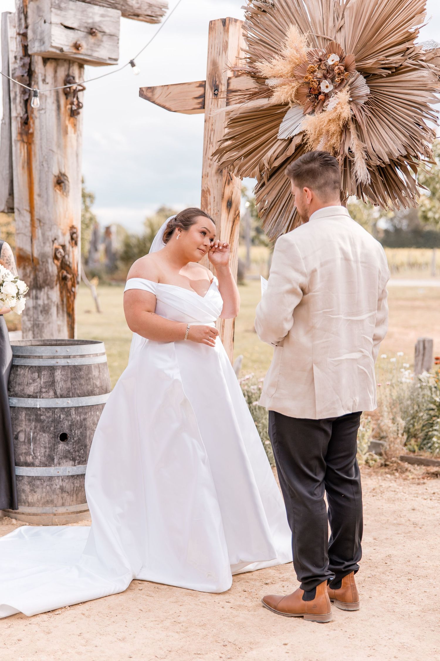 Emotional couple during ceremony at Crabfarm