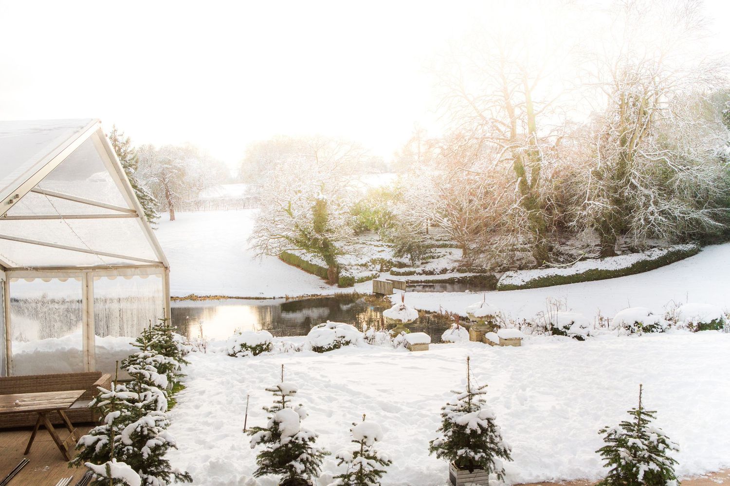 cowley manor in snow Gloucestershire commercial photography