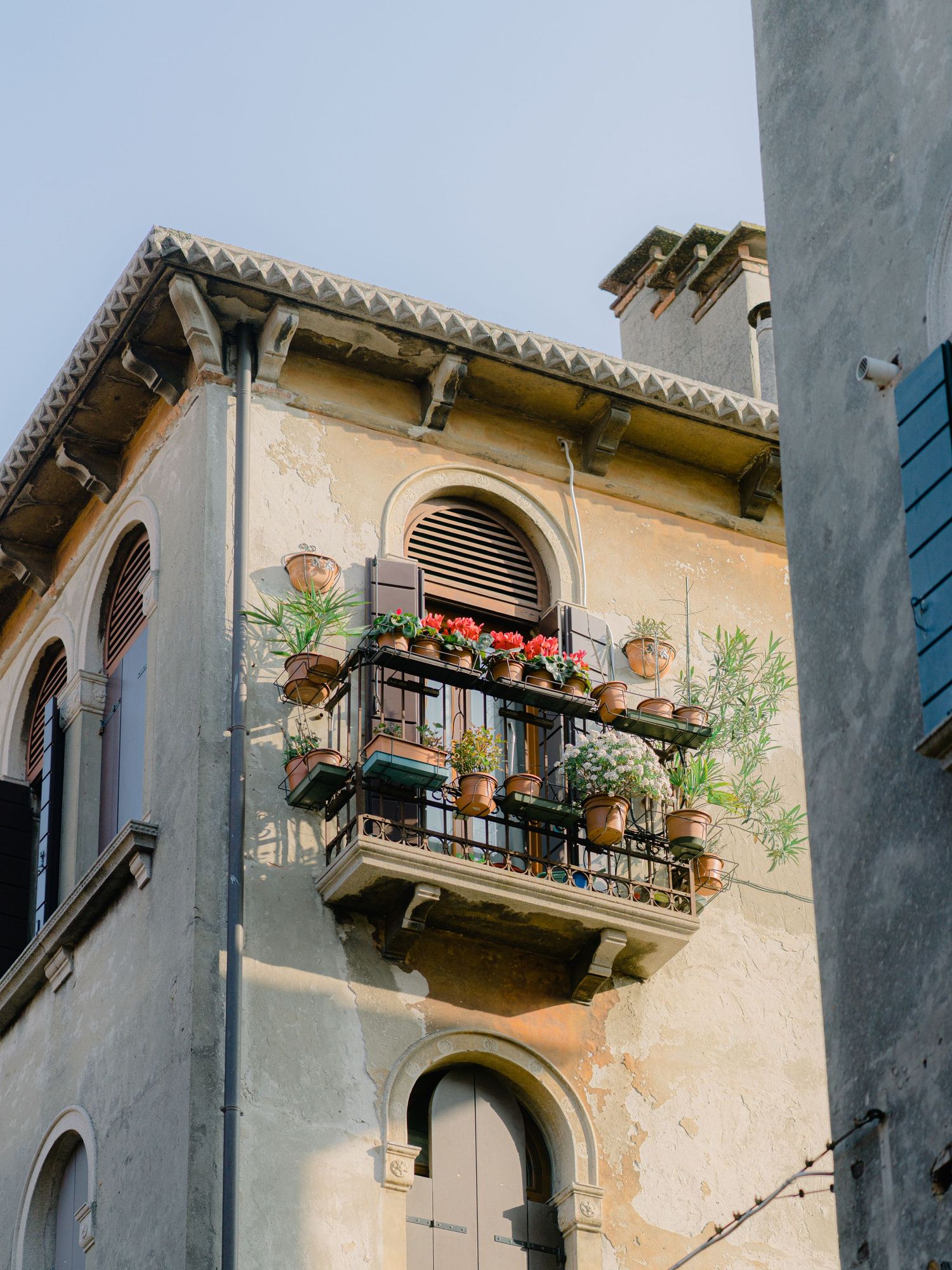 A balcony full of flowers in Venice Italy