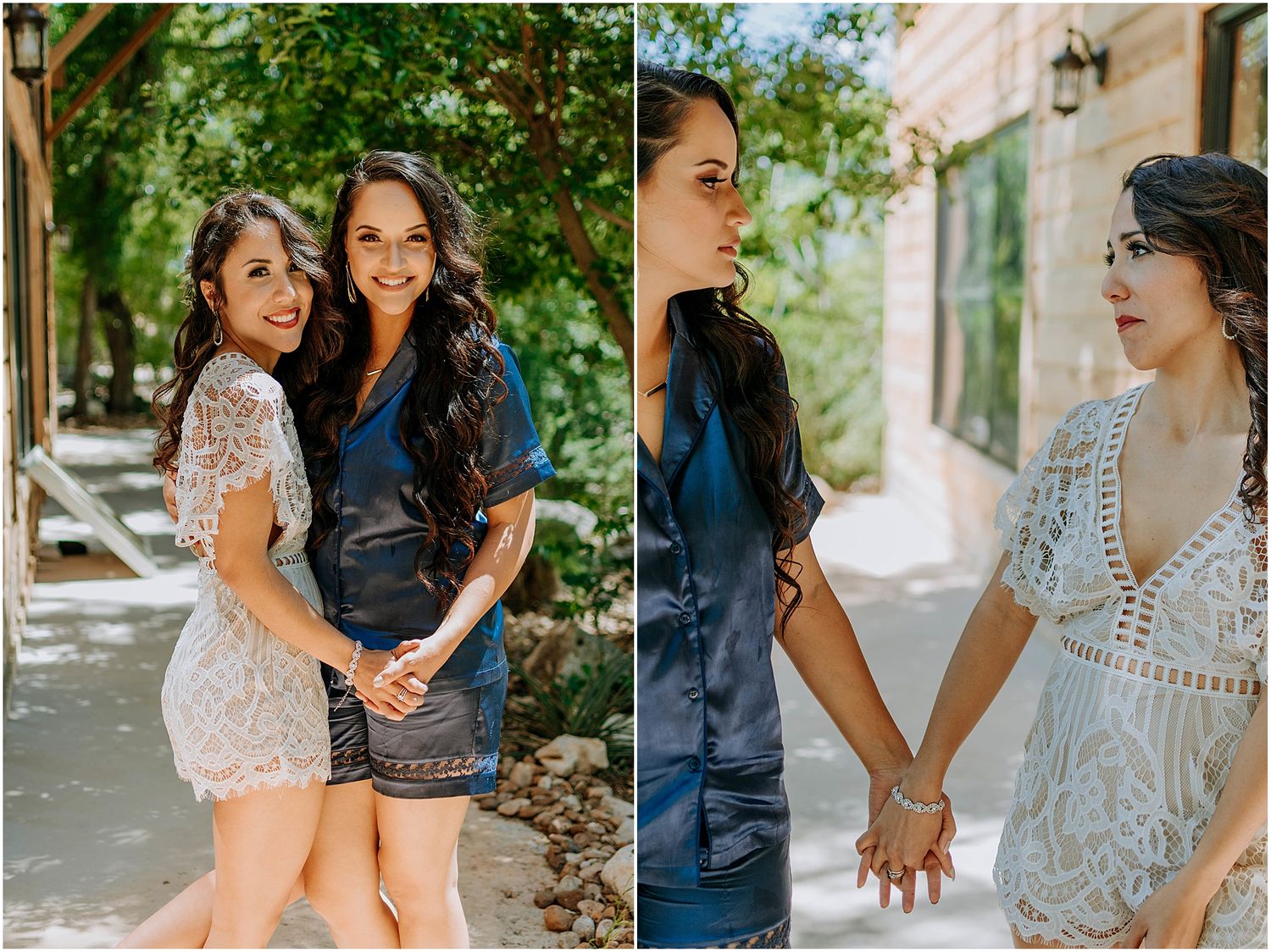Candid outdoor portraits showing joyful moments between two people.