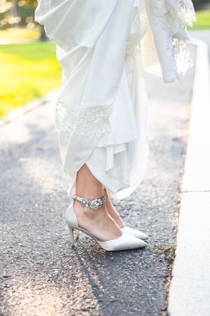 Bridal shoes and wedding dress