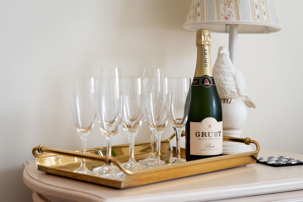 Champagne on wedding day in Akron, Ohio.