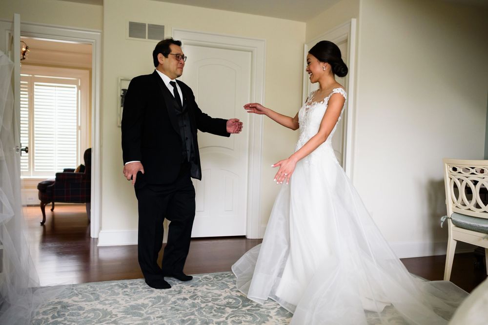 Father and bride first look on wedding day in Akron, Ohio.
