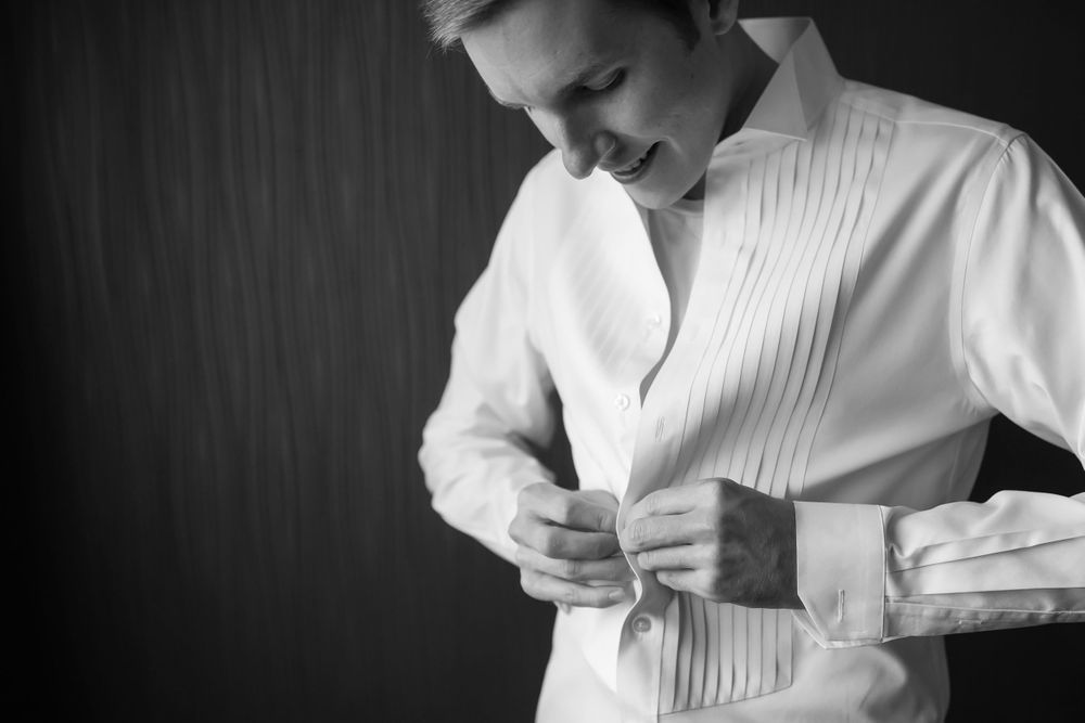 Groom gets ready for wedding day in Akron, Ohio.