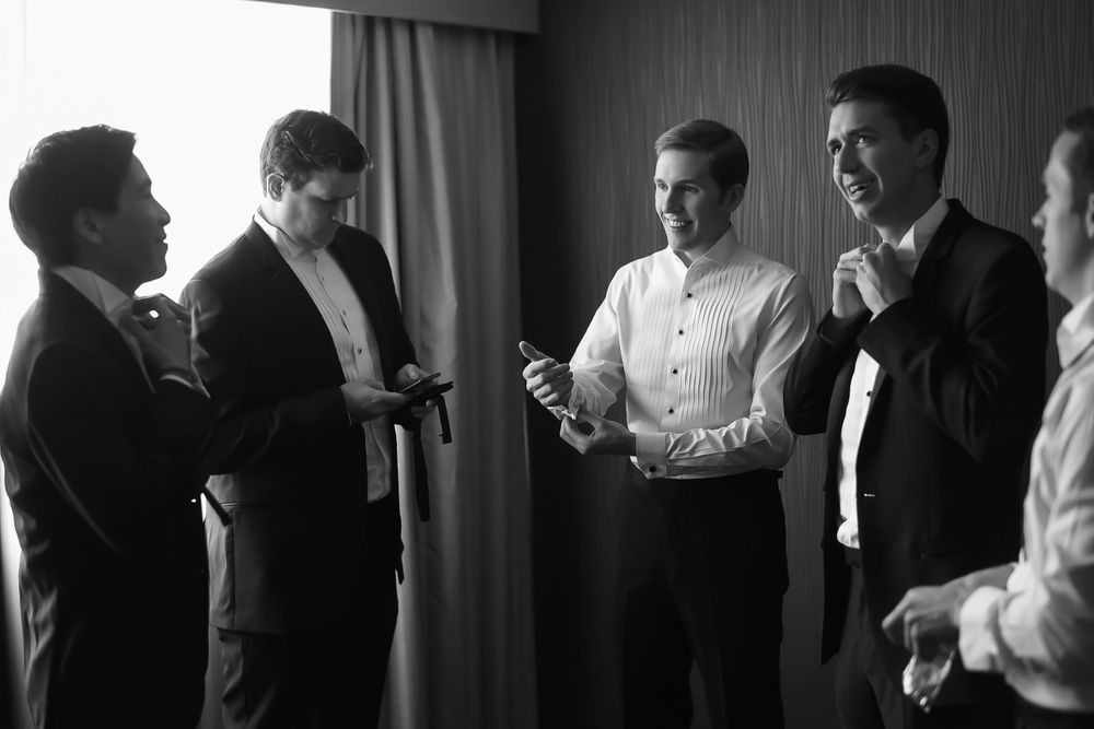 Groom and groomsmen before wedding in Akron, Ohio.