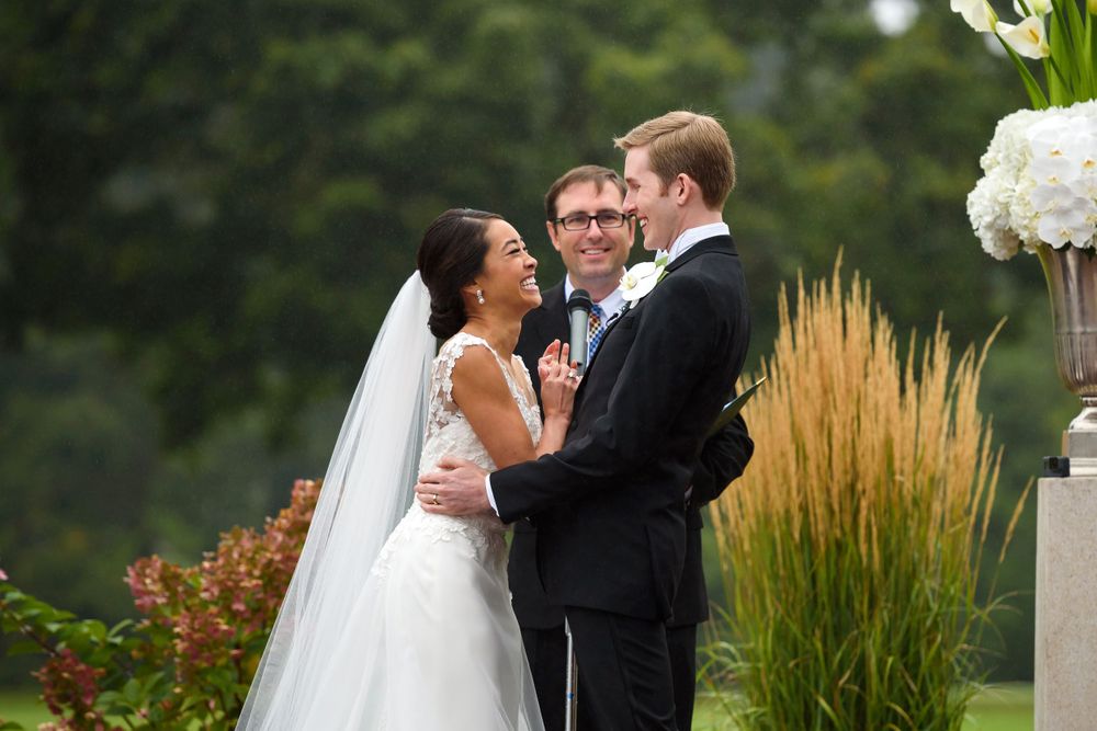 Outdoor wedding ceremony at Fairlawn Country Club in Akron, Ohio.