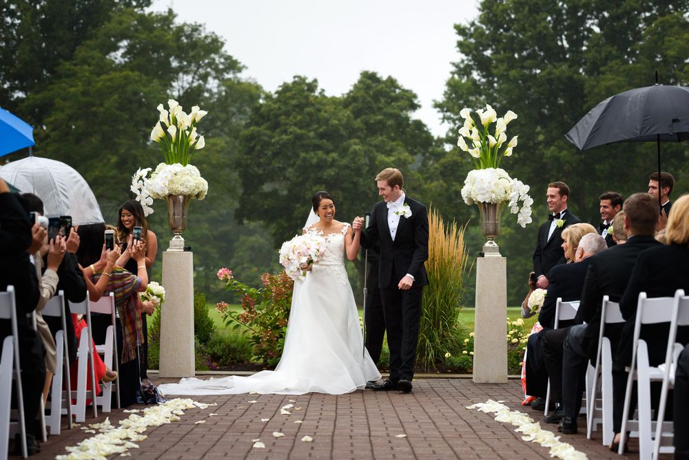 Bride and groom just married at Fairlawn Country Club in Akron, Ohio.