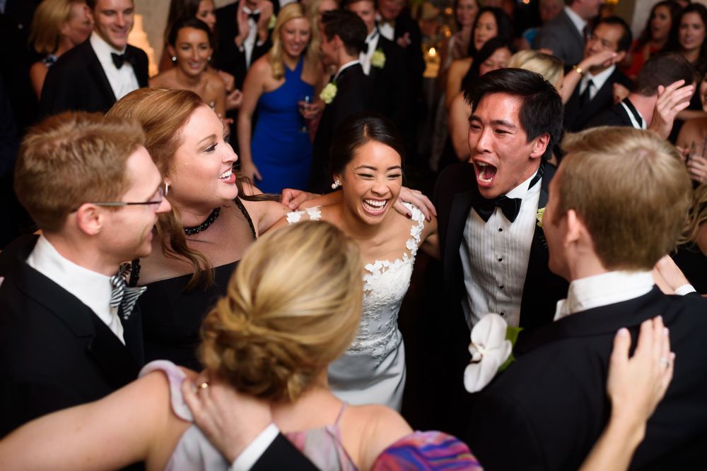 Guests dancing during wedding reception at Fairlawn Country Club in Akron, Ohio.
