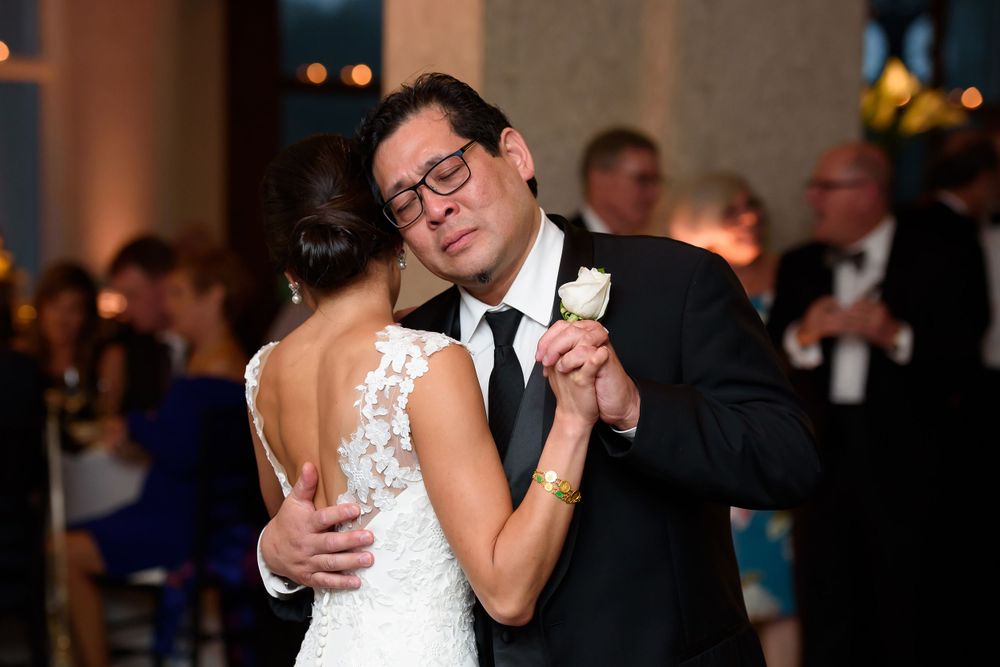 Father and bride dance during wedding reception at Fairlawn Country Club in Akron, Ohio.
