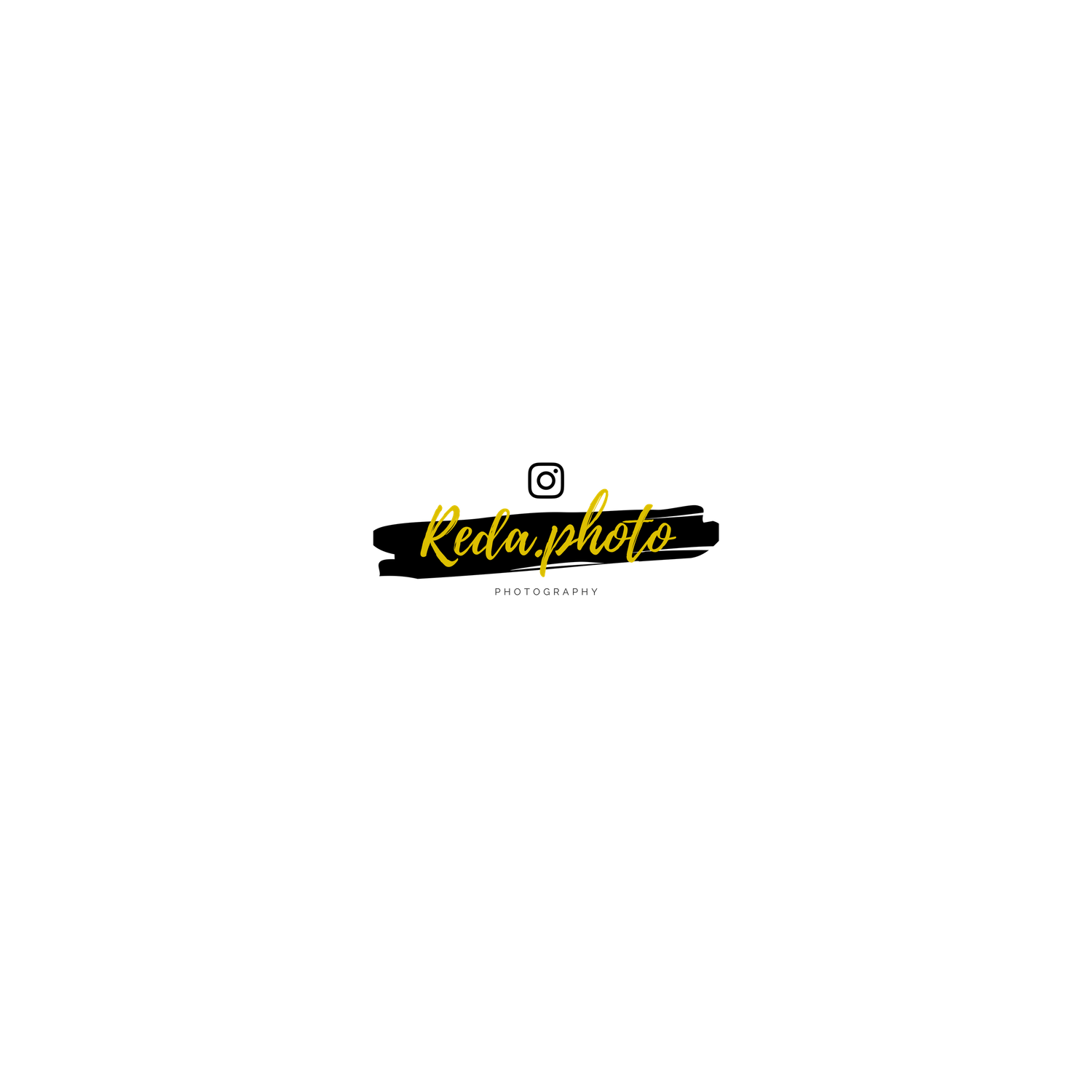 Reda.photo photography logo with yellow script text on white background.