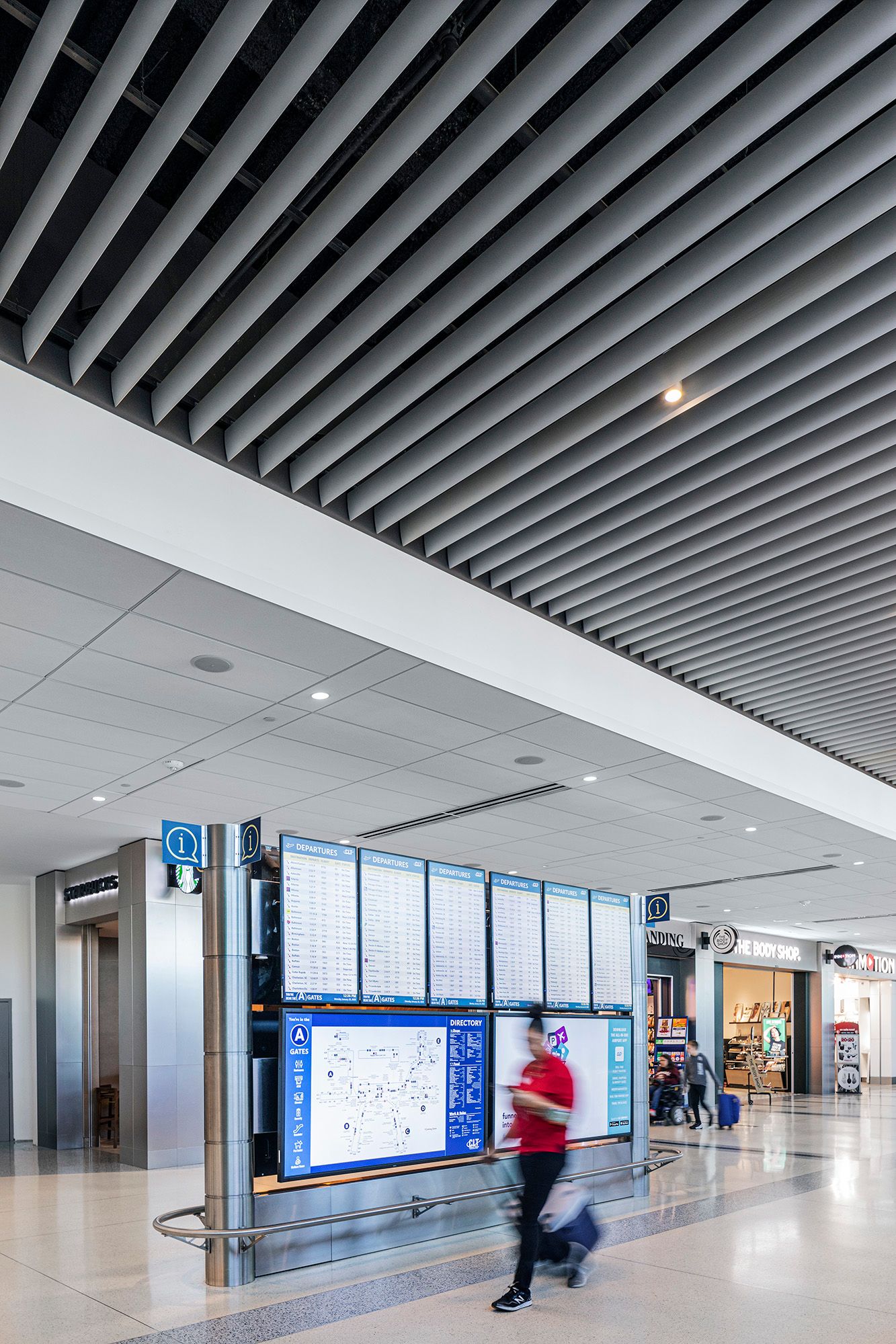 Interior architectural photo of Charlotte Douglas Airport