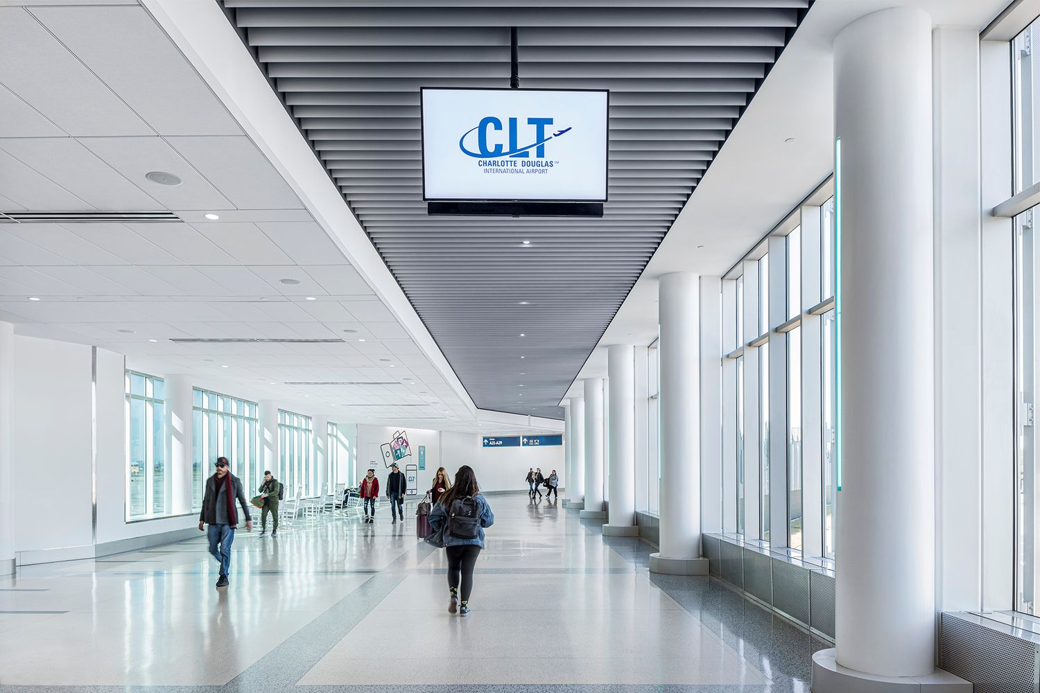 Interior architectural photo of Charlotte Douglas Airport
