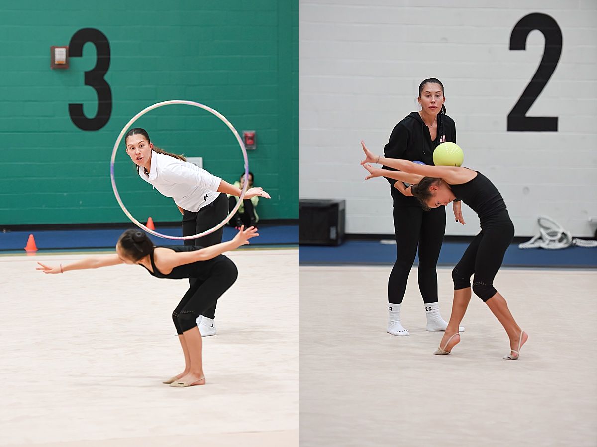 Olympian Karina Lykhvar teaches young gymnasts apparatus technique