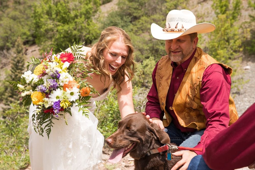 romantic summer elopement in our Colorado with couple smiling and having a great time