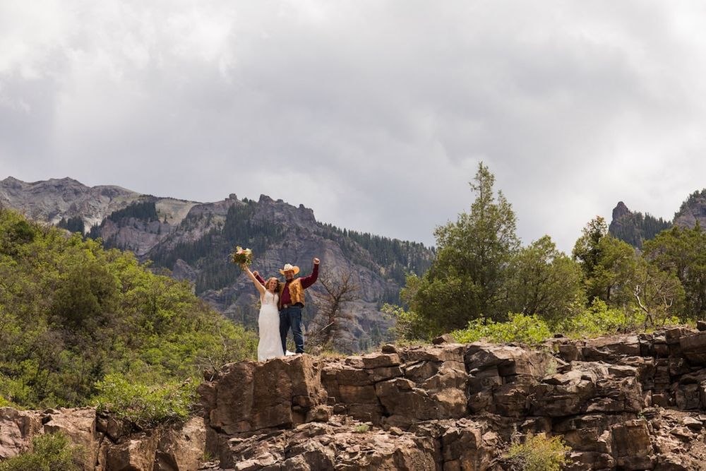 romantic summer elopement in our Colorado with couple smiling and having a great time