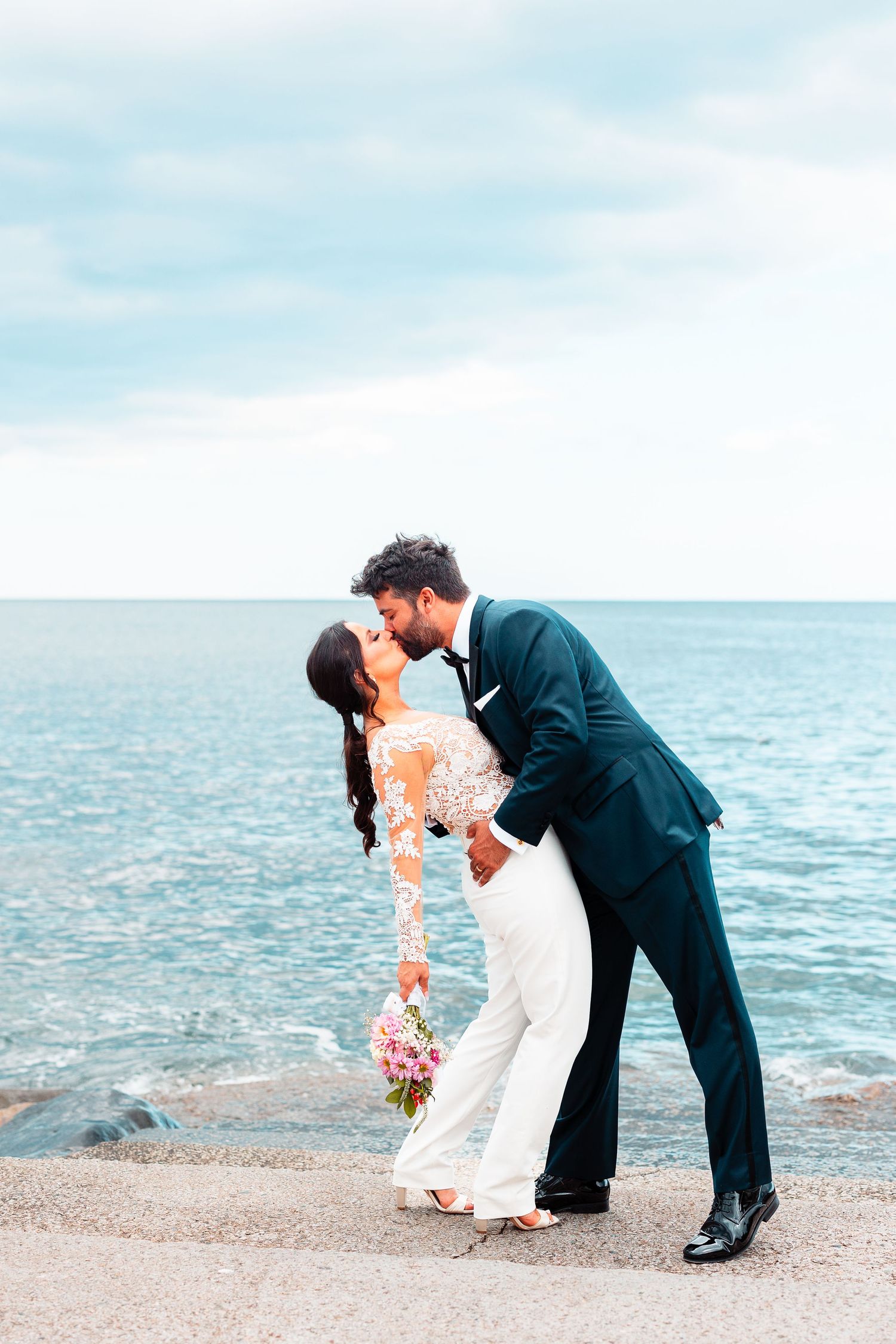 Bride and Groom Portraits at Brant Rock in Marshfield MA