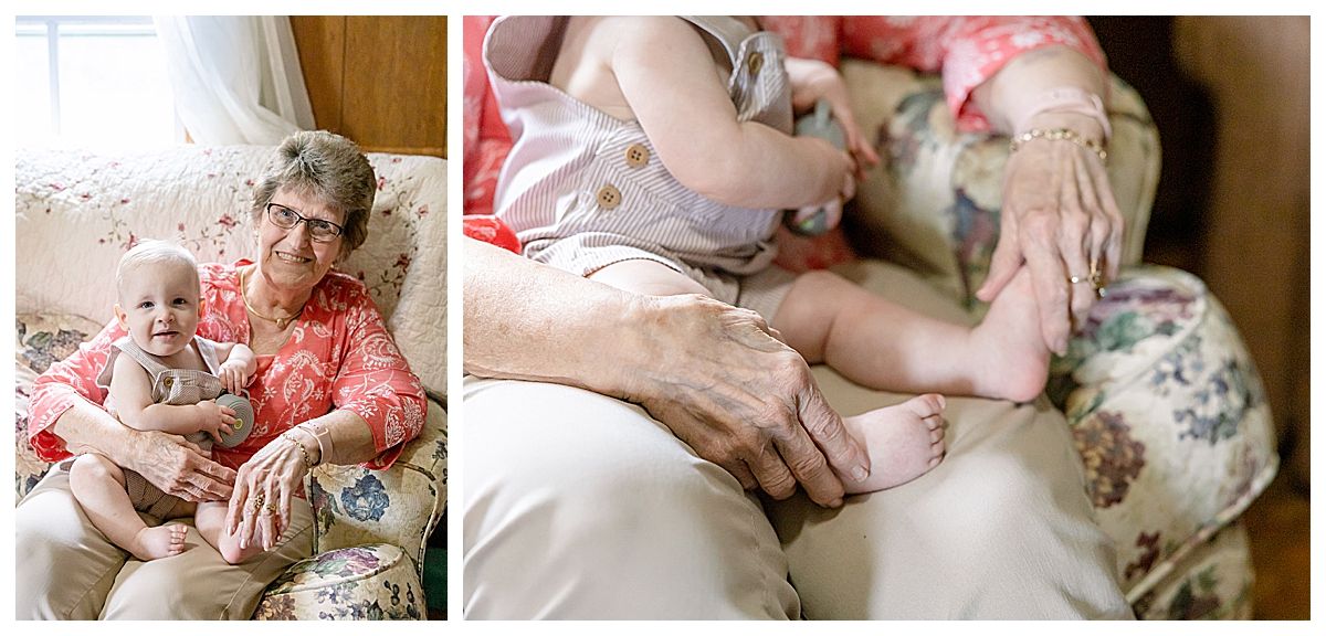 old woman holding baby foot, chattanooga photographer family maternity cake smash chattanooga, baby photos near me