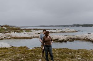 Couple visiting Nova Scotia session at Terrence Bay Lighthouse, Nova Scotia
