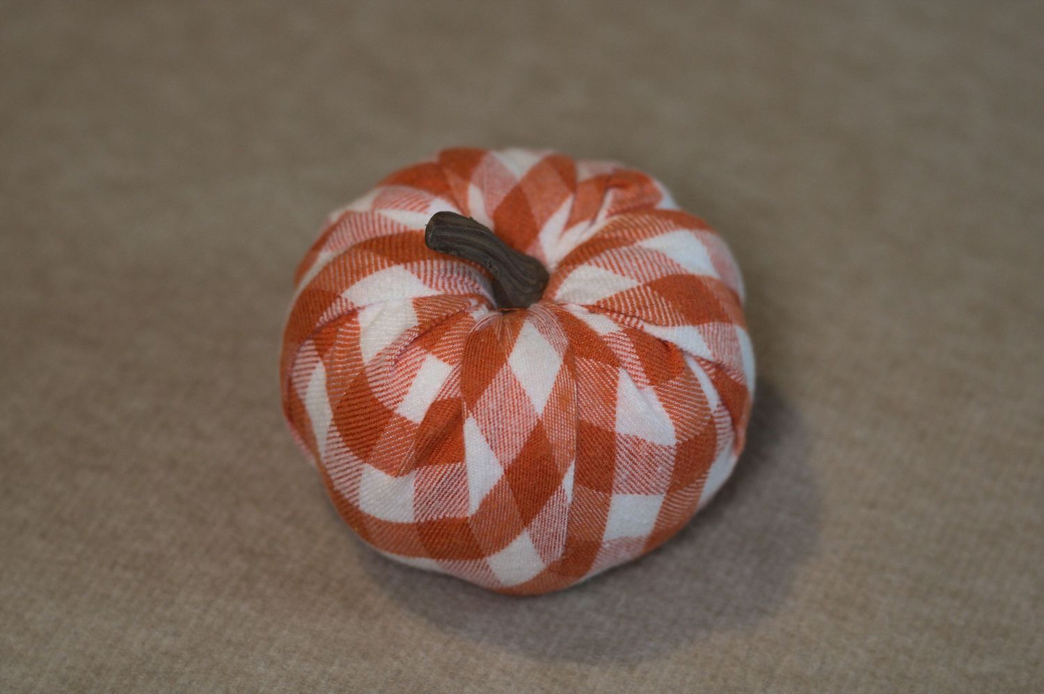 Small Faux Orange Plaid Pumpkin
