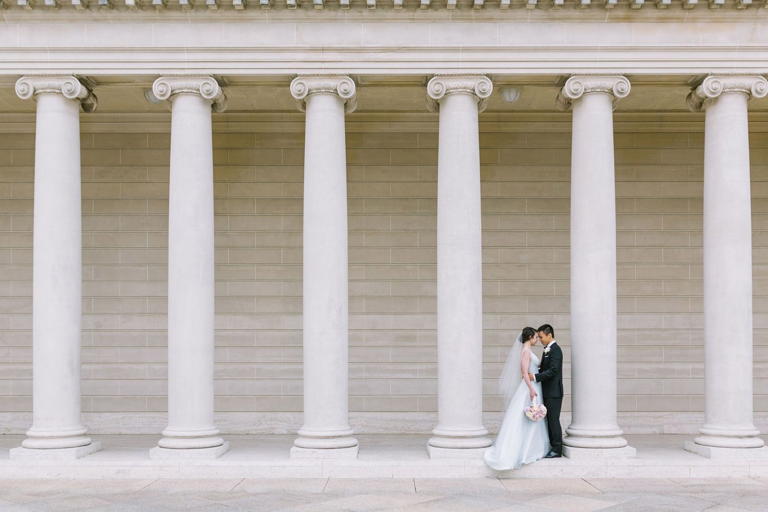 Bride and groom portrait at the Legion of Honor museum in San Francisco, California