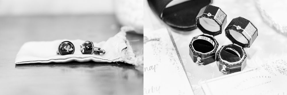 Wedding ring detail shots in black and white against a light background.