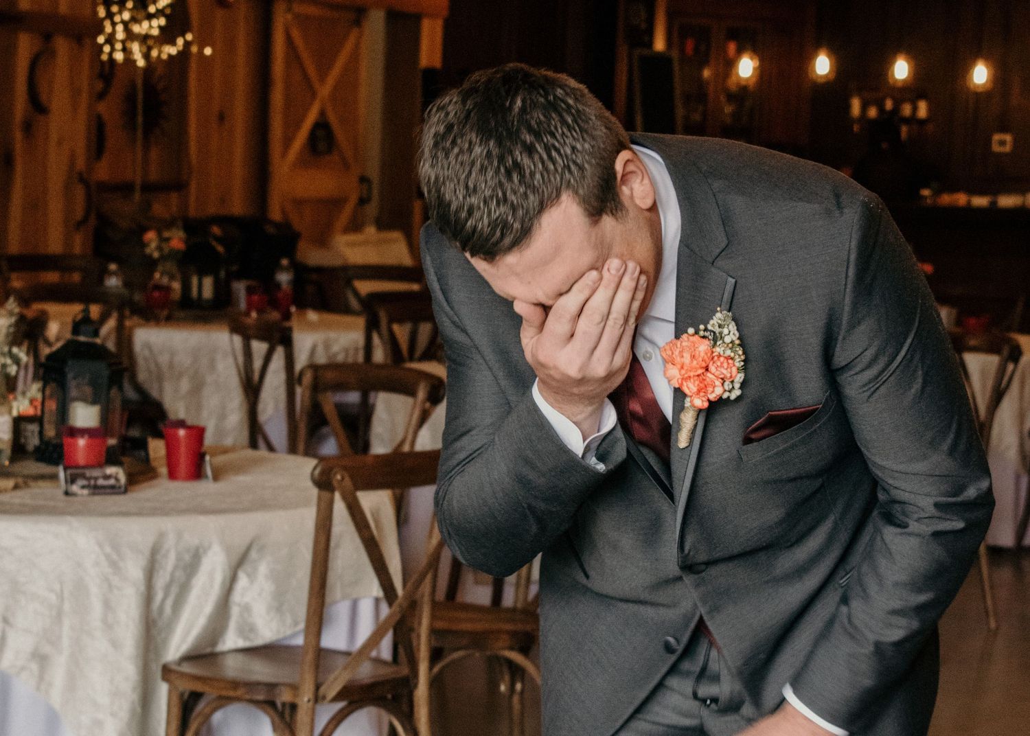groom sees bride for the first time and becomes emotional