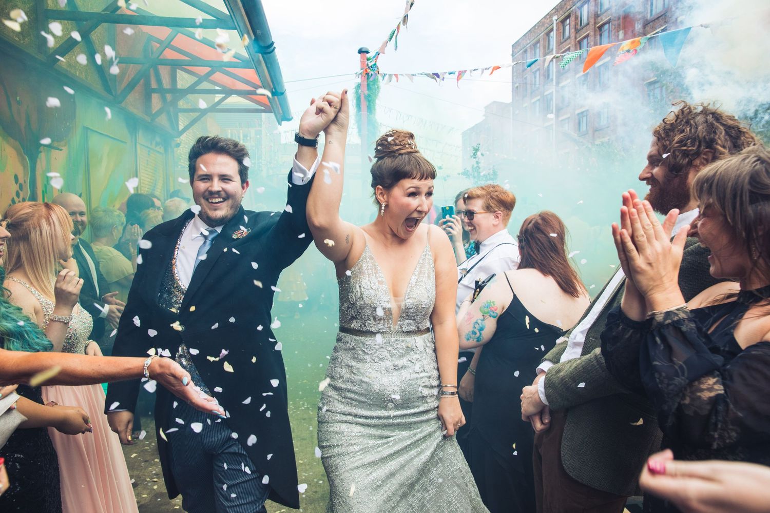 Award Winning wedding image of confetti shot at Invisible Wind Factory, Liverpool