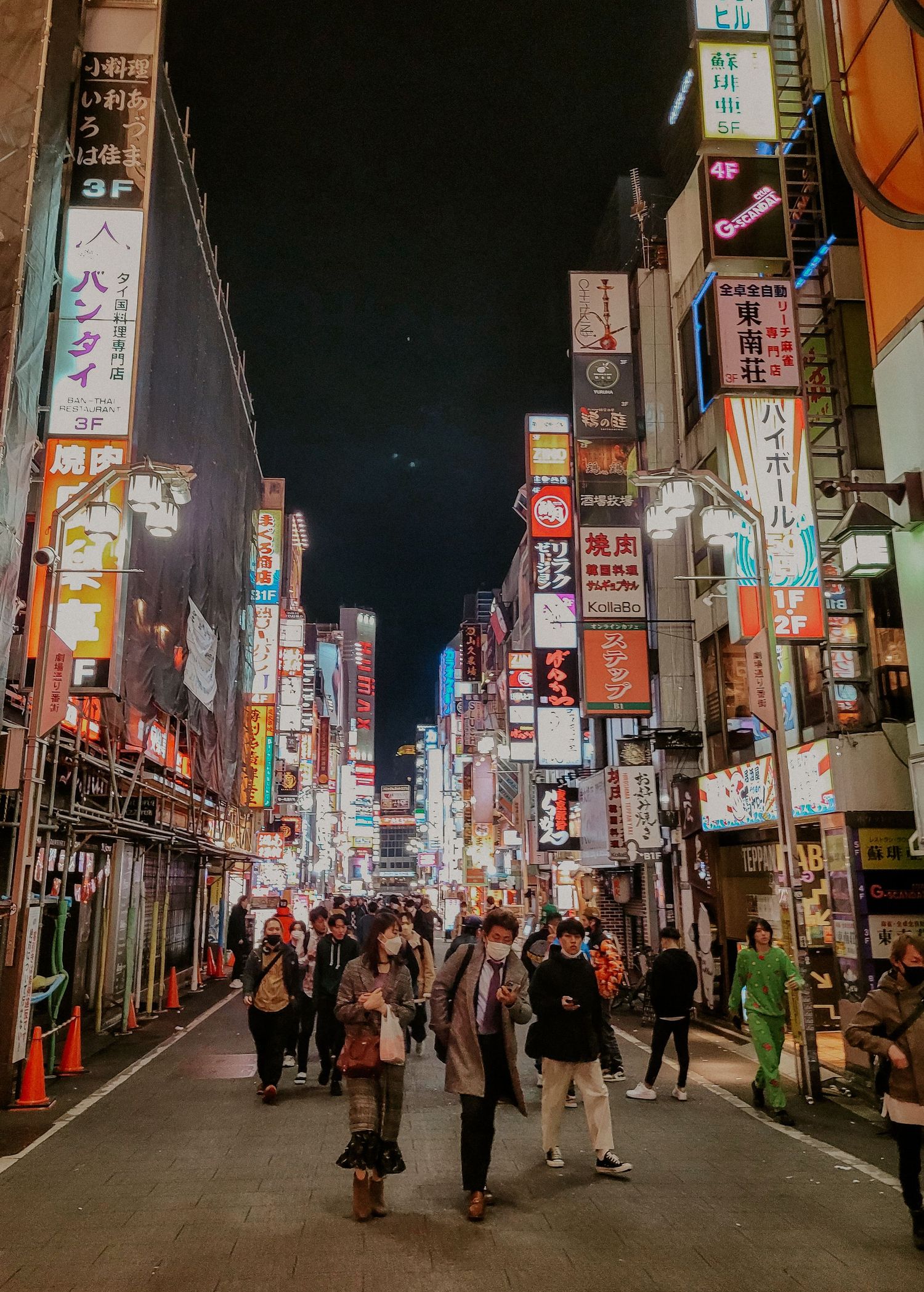 Streets of Tokyo at night full of lights and people
