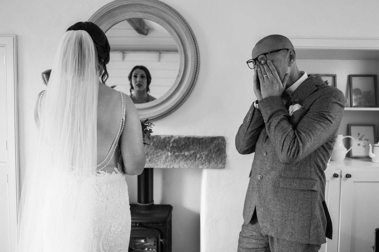 Dad's first look at his daughter before she gets married. Yorkshire Wedding Photographer