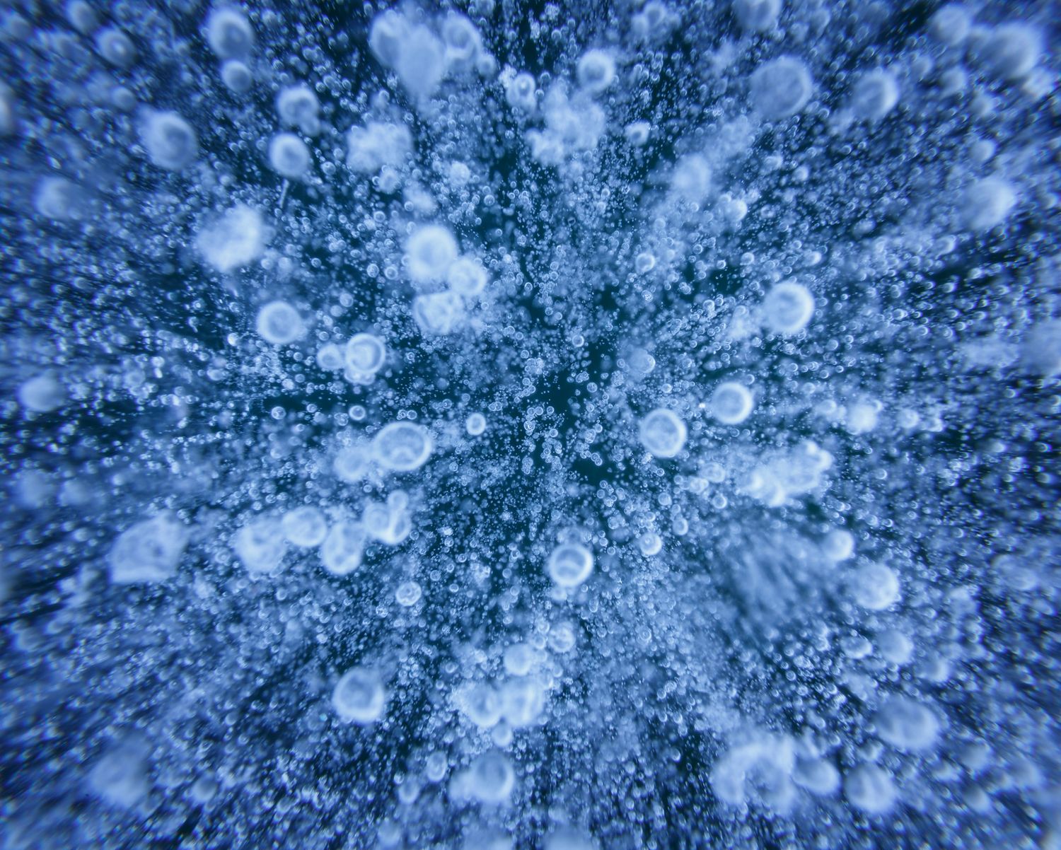 Ice bubbles in a frozen lake in California's Sierra Nevada mountains in winter.