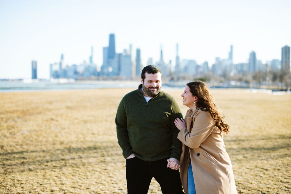 Stunning backdrop of Chicago's skyline sets the scene for romantic engagement photography