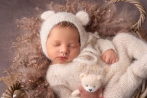 natural newborn photography soft beige setup studio near Birmingham