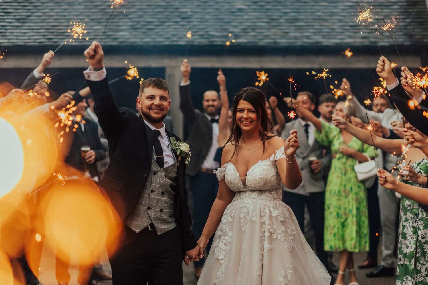 Bride & Groom sparkler photos their wedding. Hanbury Wedding Barn Staffordshire