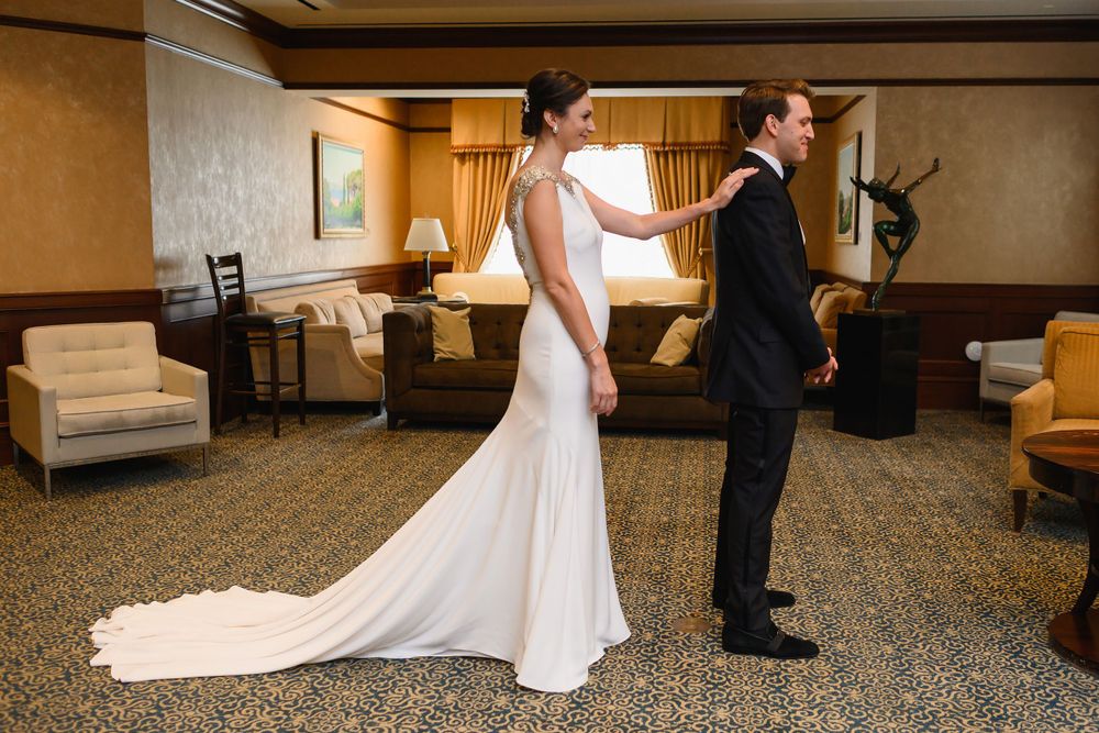 First look before wedding at InterContinental Cleveland photographed by Tom Forrest.