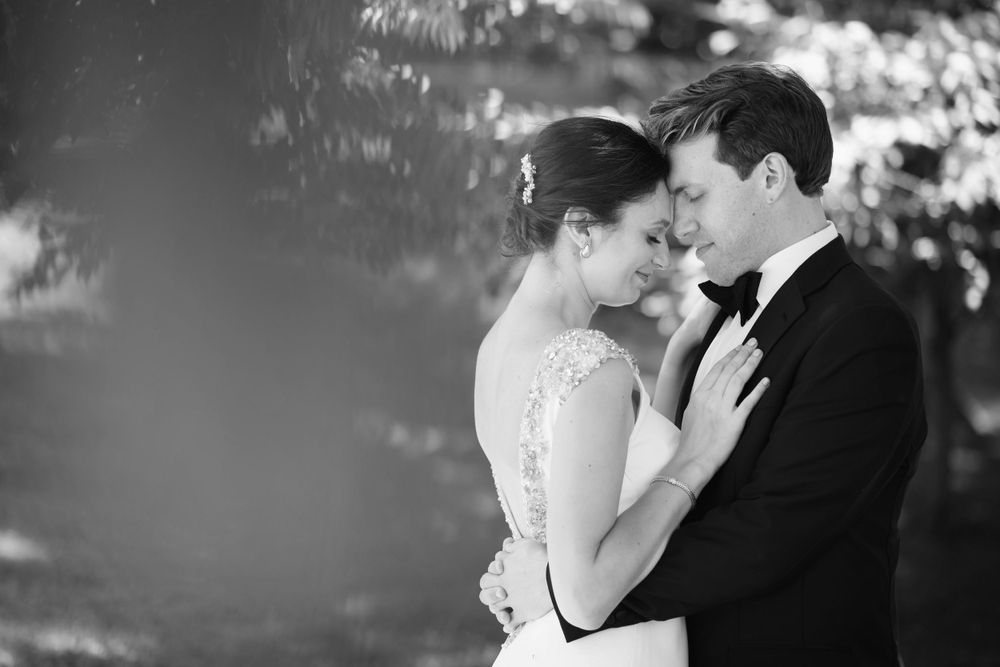 Bridal and groom romantic portrait at Wade Lagoon in Cleveland, Ohio.
