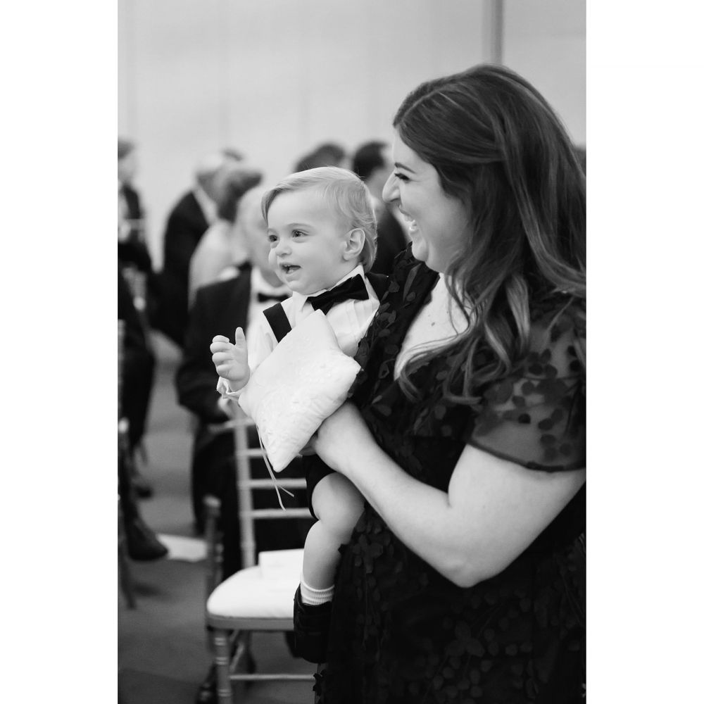 Cute ring bearer during wedding ceremony at InterContinental Cleveland photographed by Tom Forrest.
