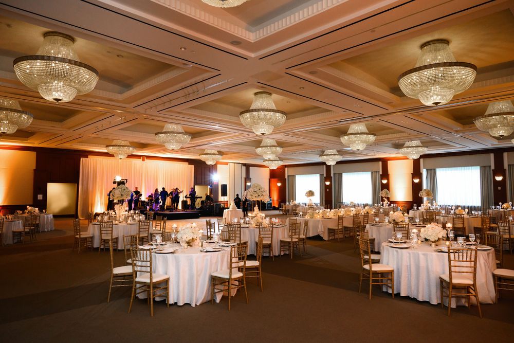 Room overview before wedding reception at InterContinental Cleveland photographed by Tom Forrest.