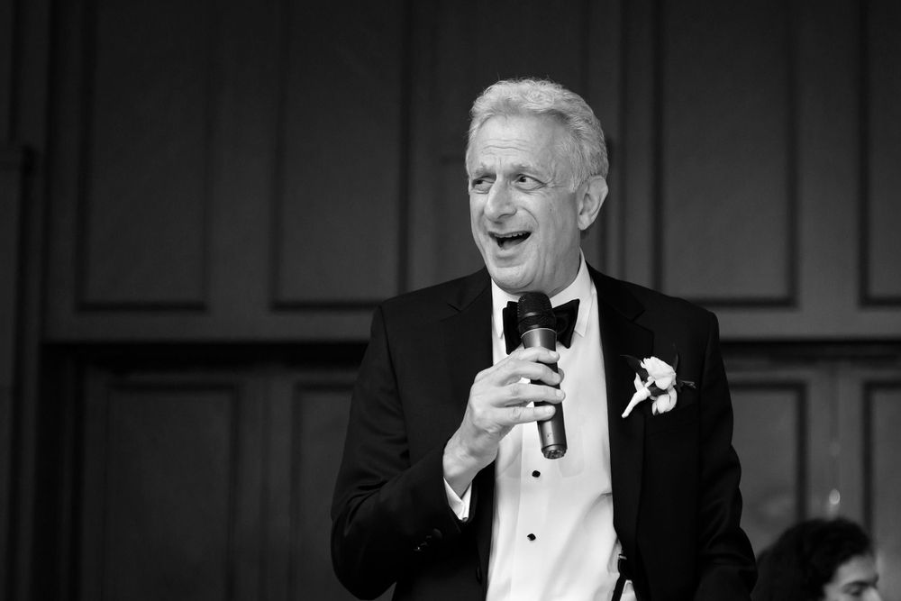 Father of bride makes toast during wedding reception at InterContinental Cleveland photographed by Tom Forrest.