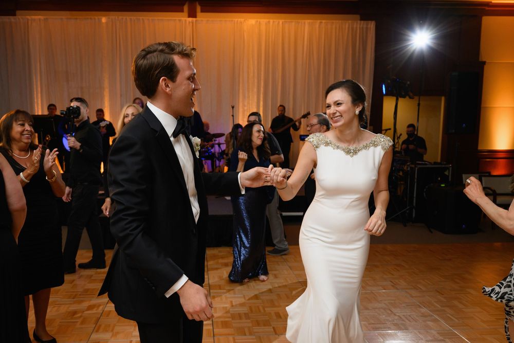 Bride and groom dance during wedding reception at InterContinental Cleveland photographed by Tom Forrest.