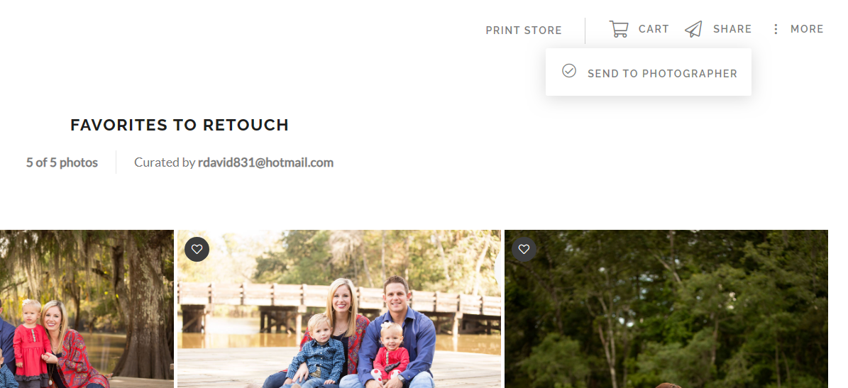 A screenshot of a photo editing interface showing a grid of images in the favorites to retouch section.