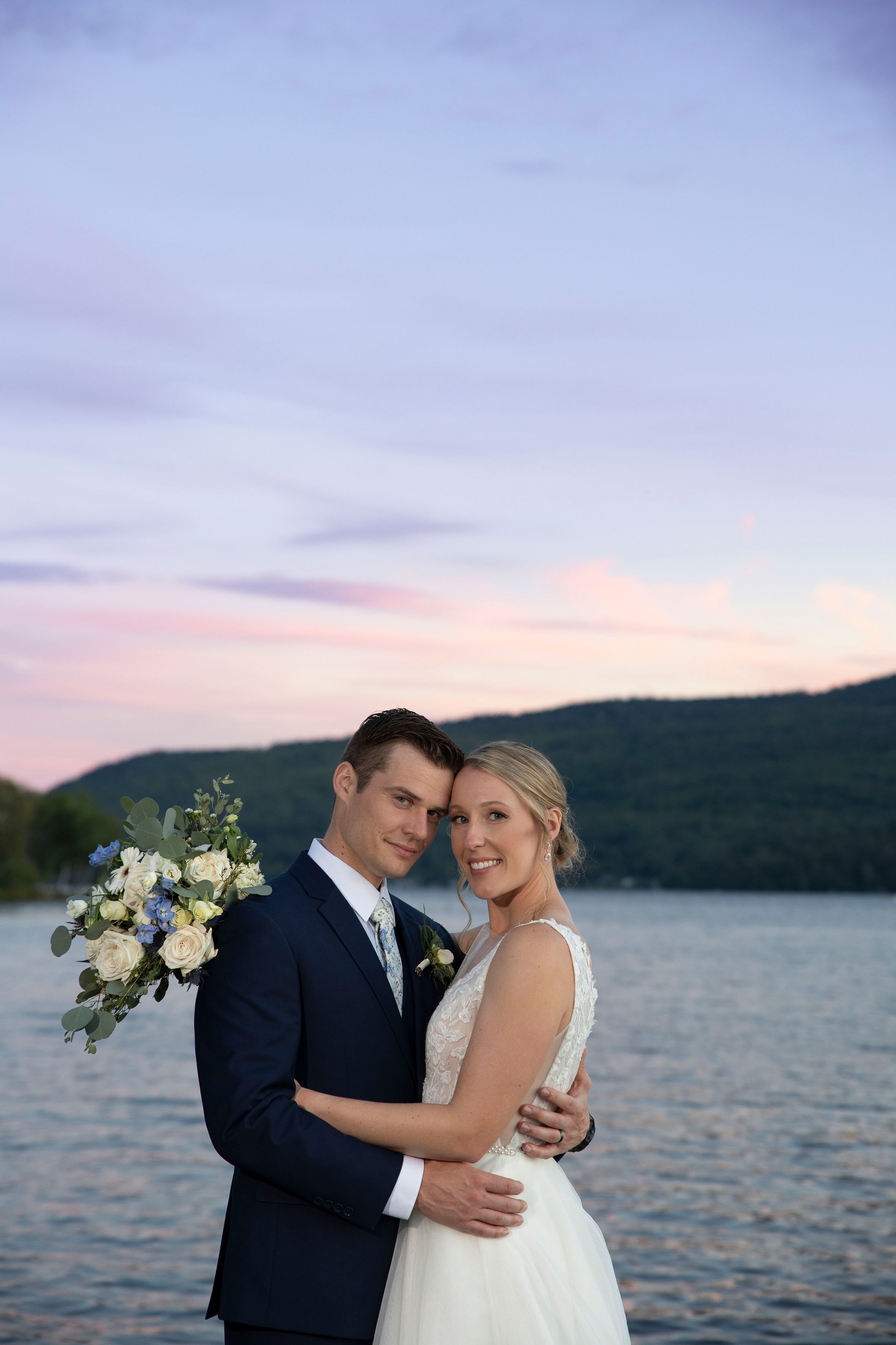 Wedding portrait at the lake in Rangeley, Maine.