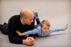 Father & Son Portrait Photoshoot, posed on the floor together