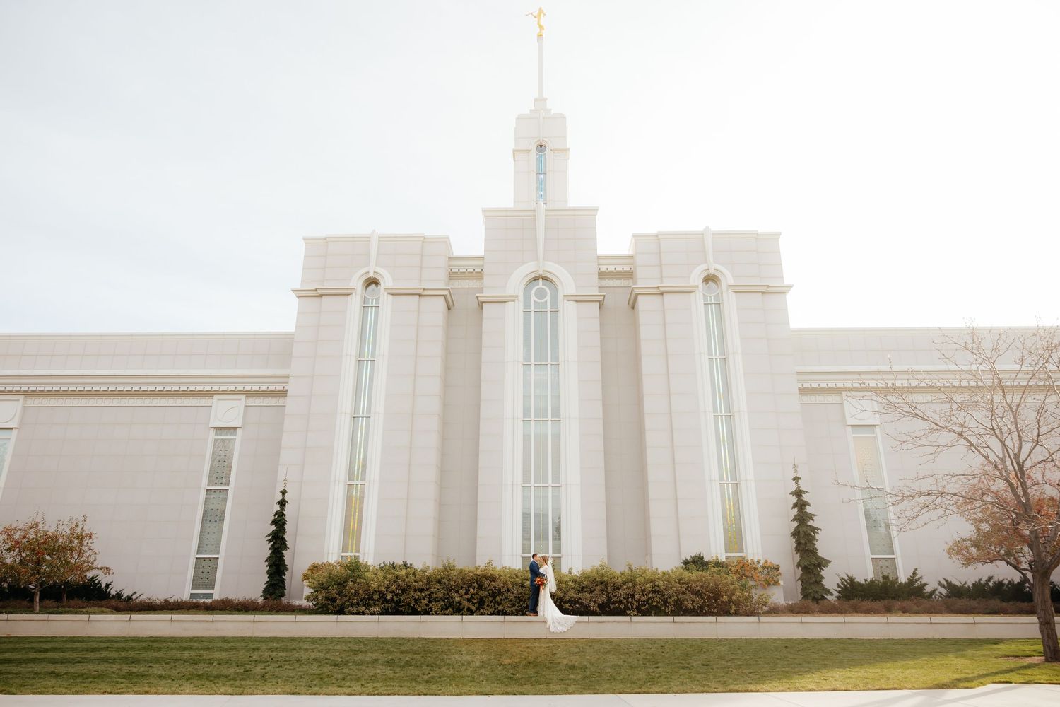 Bride and Groom in front of Mount Timpanogos Utah LDS Temple