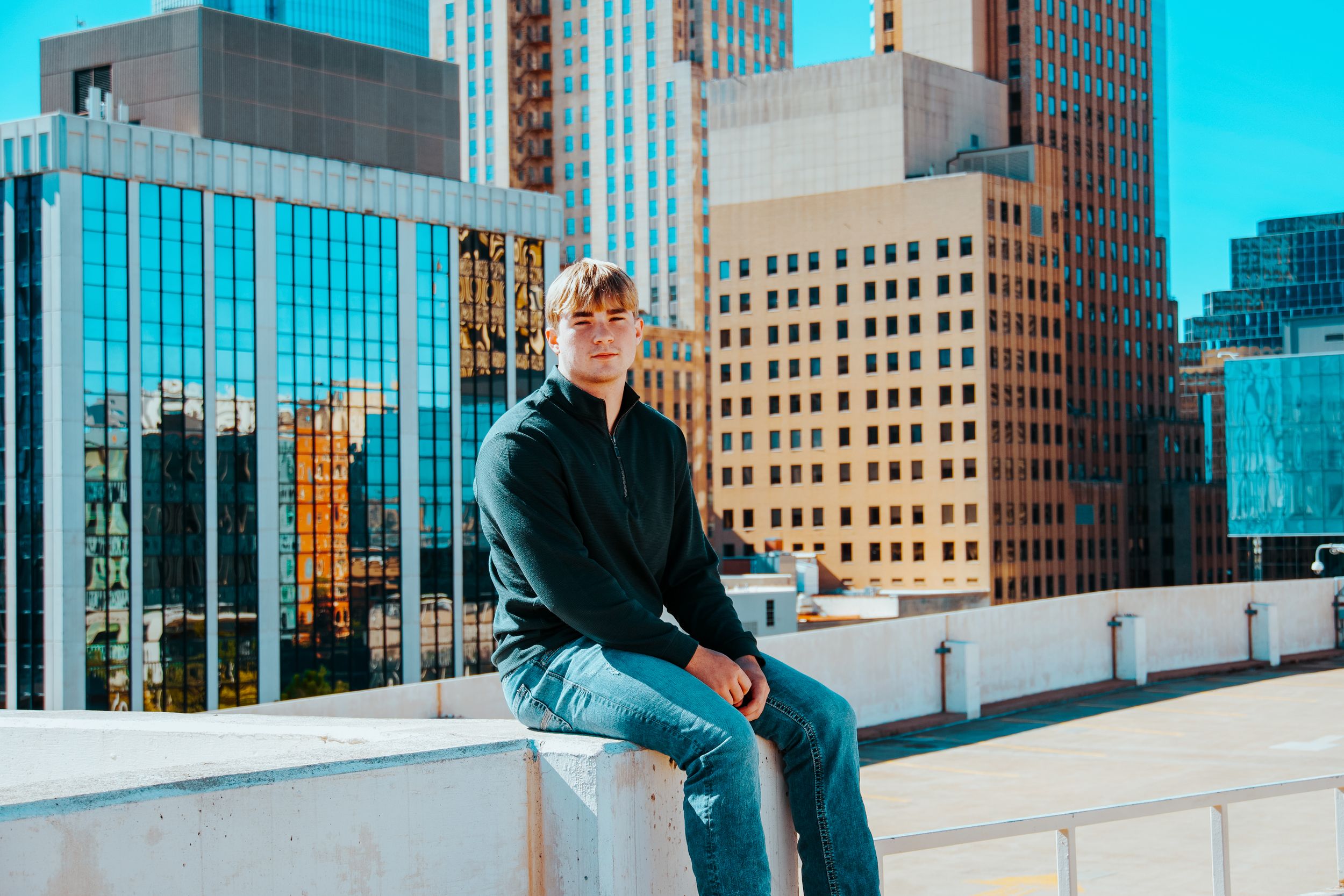 Senior Outside OKC Skyline OKC Family Outdoor Spring Love Cayna Hunter Photography