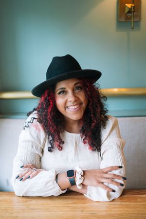 headshot with hat
