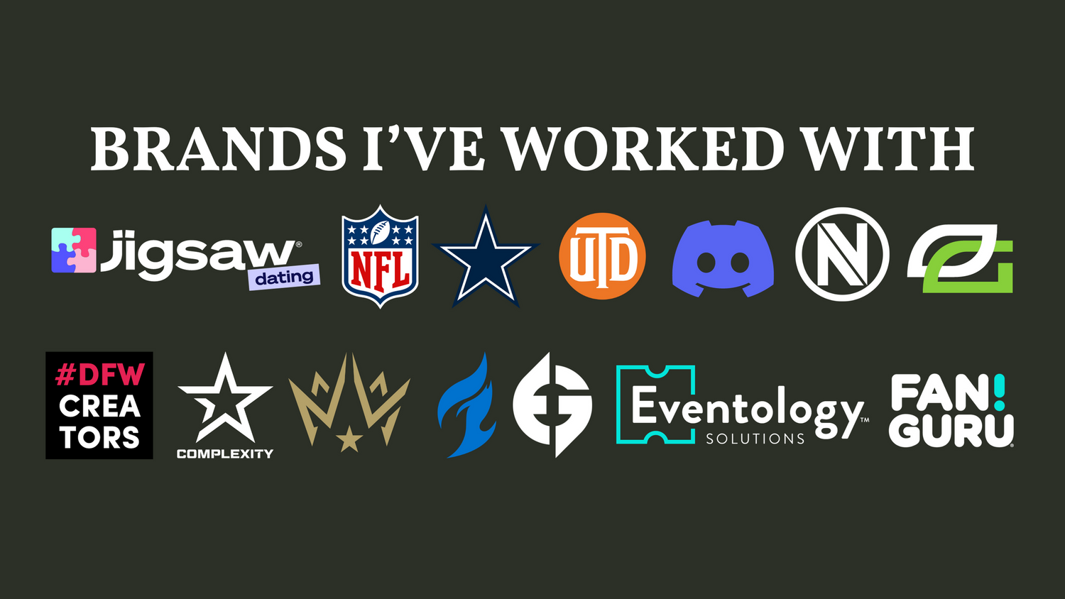 Row of brand logos including gaming and tech companies on dark background.