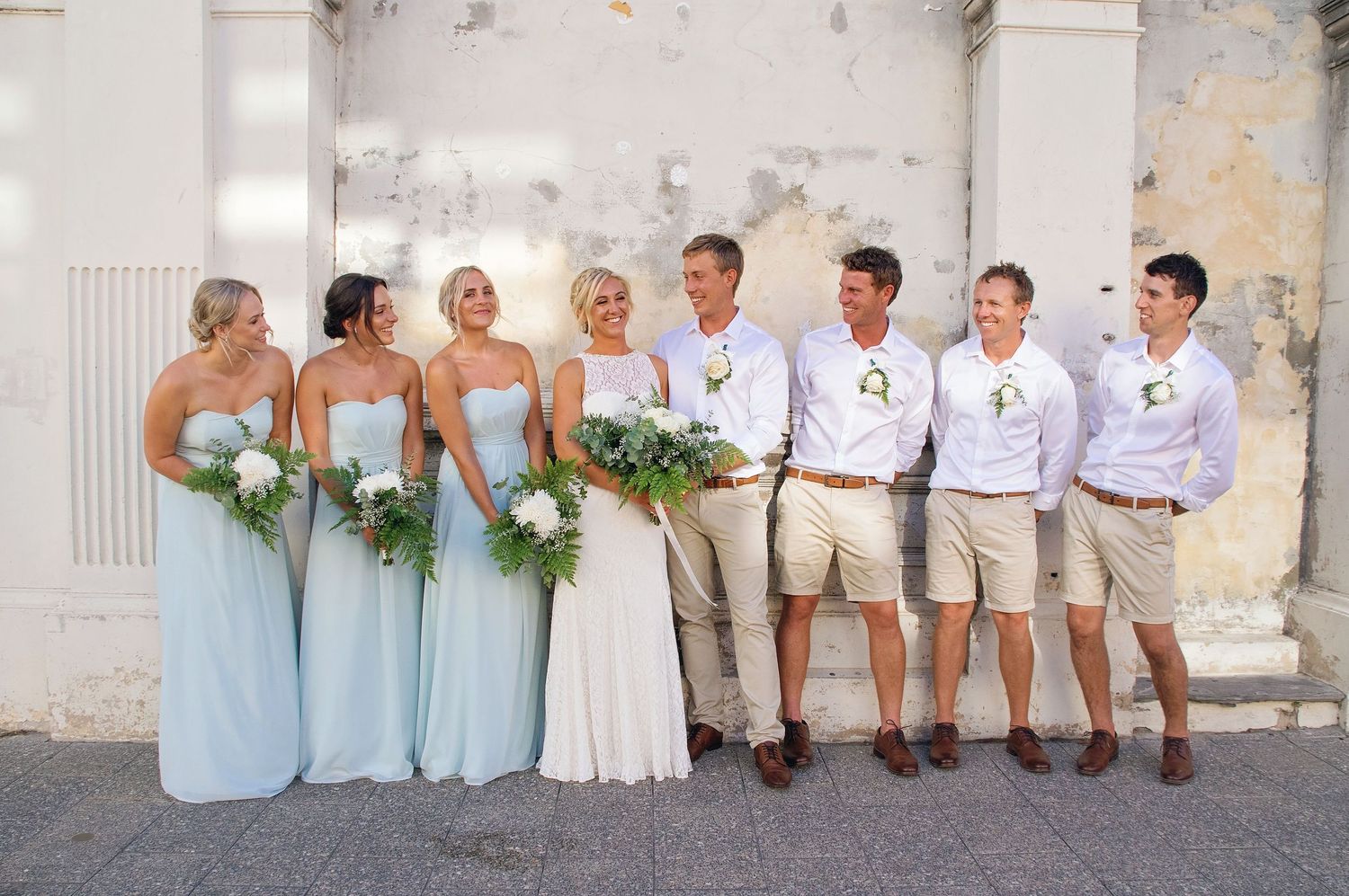bridal party smiling at each other in fremantle