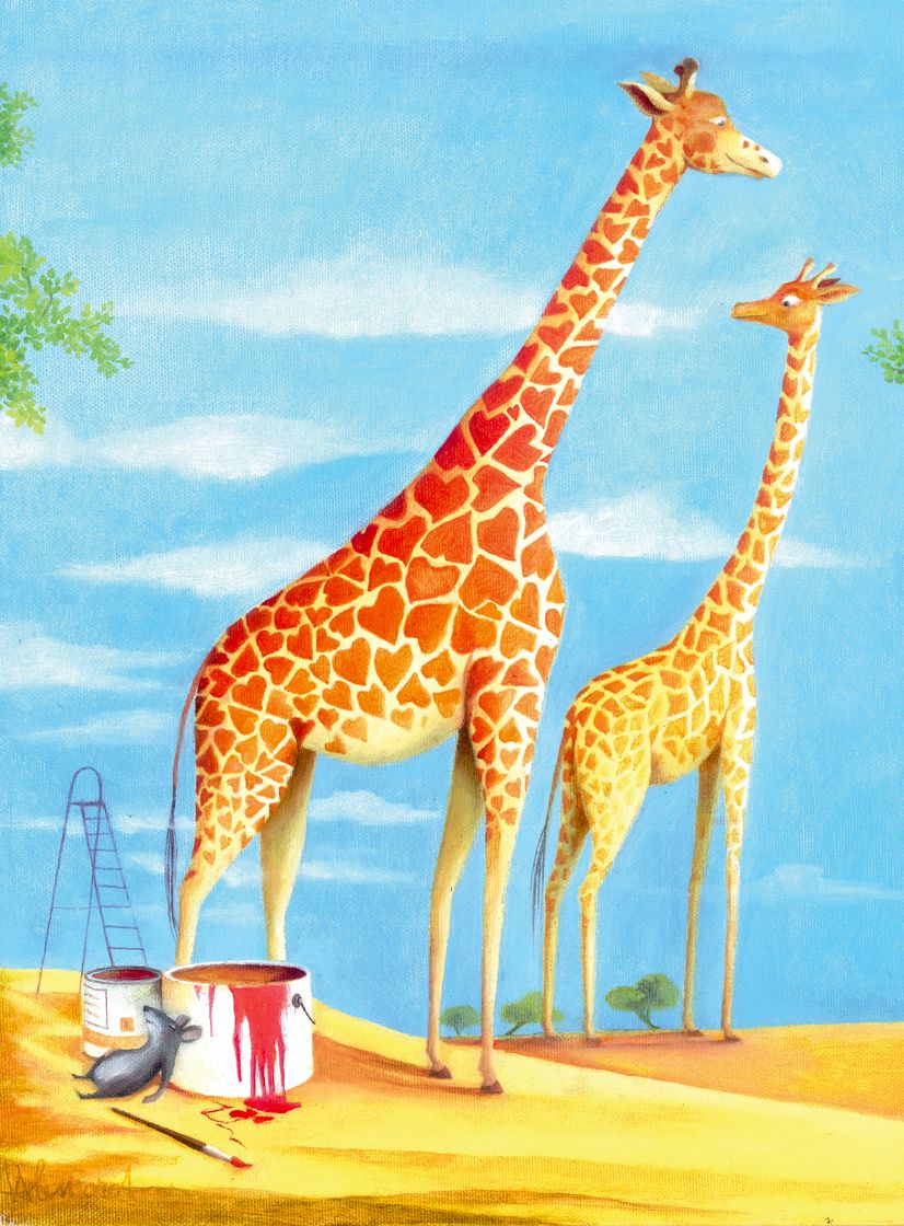 "Giraffe" illustrazione ad acrilico su carta - vendita