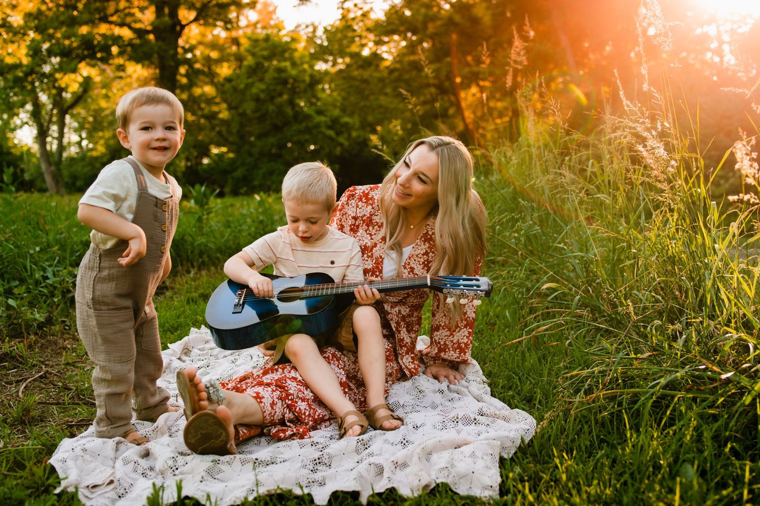 mom and sons playing guitar created by Storms Photography Pennsylvania photographer