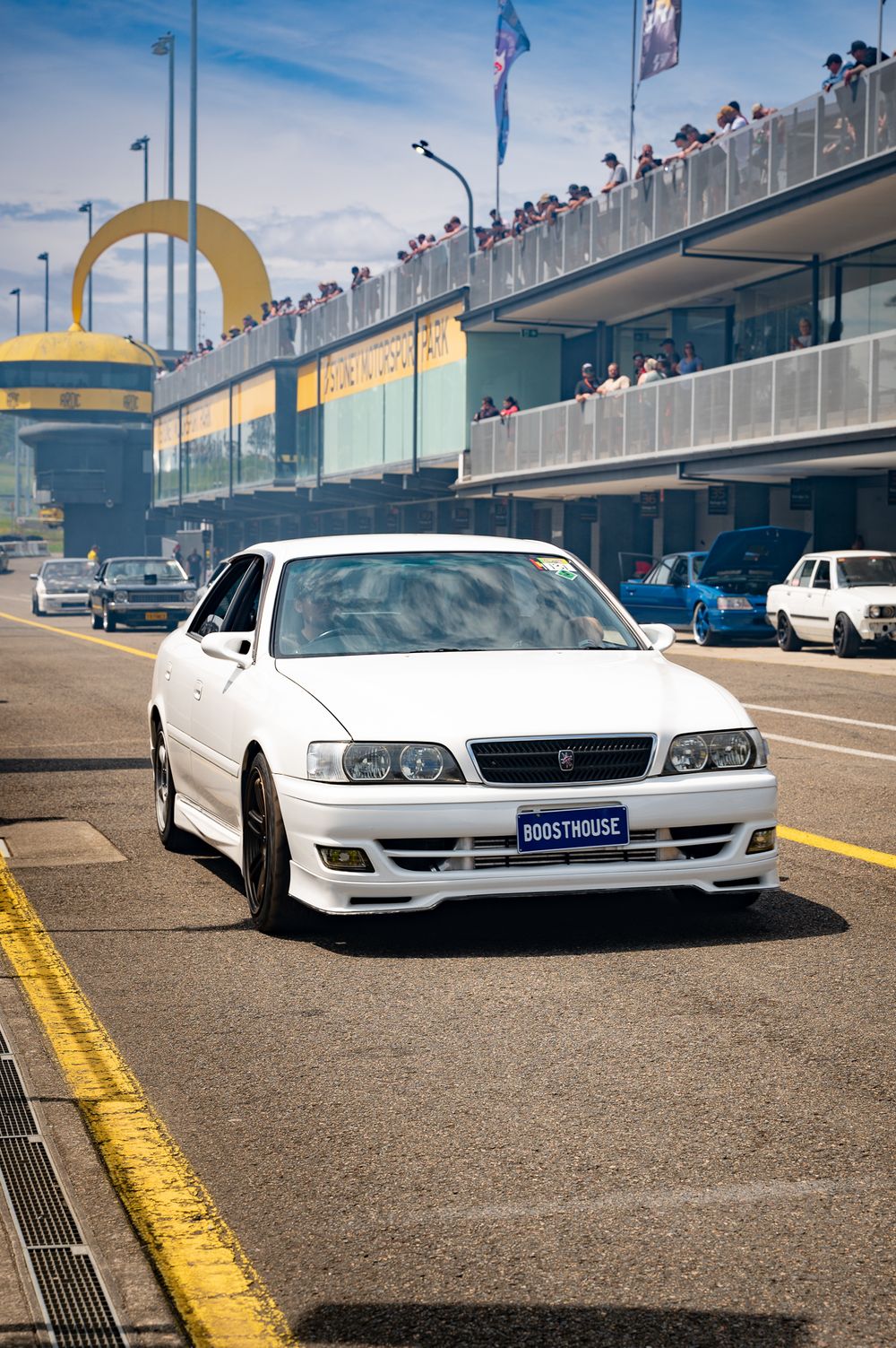 White car getting ready to race